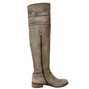 Steve Madden Sabra Leather Over the Knee Flat Boots, Ivory - Size 7.5